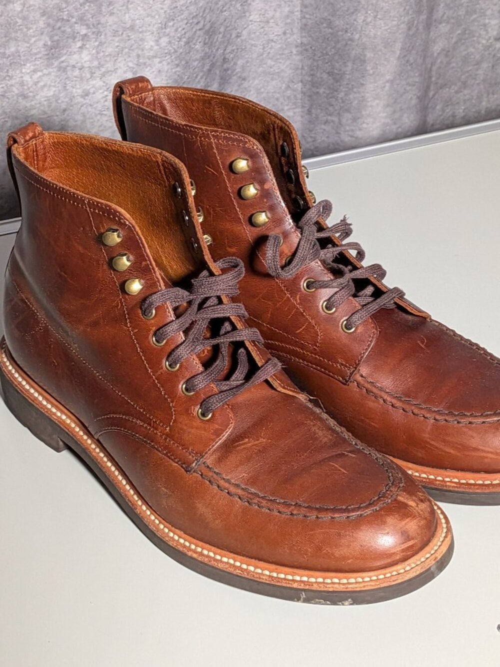 J.Crew Kenton Pacer Moc-Toe Leather Boots - Chestnut Brown Work Boots